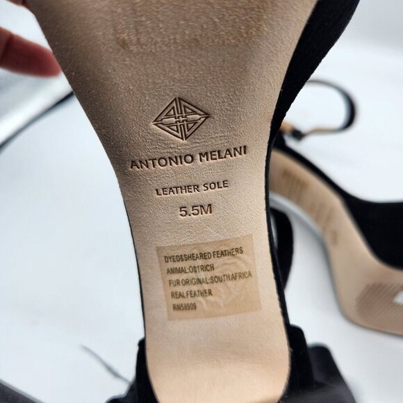 Antonio Melani Platform Sandals Size 5.5 M Black Velvet feathers Rhinestone  658 - Picture 16 of 16